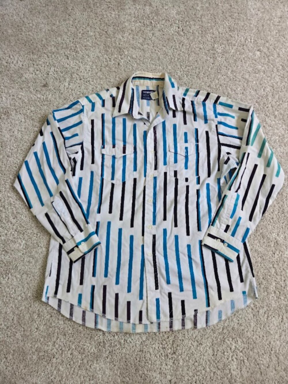 VTG Wrangler Western Button Up Cowboy Cut Classic X-Long Tails 17 1/2-35 Pre-Own